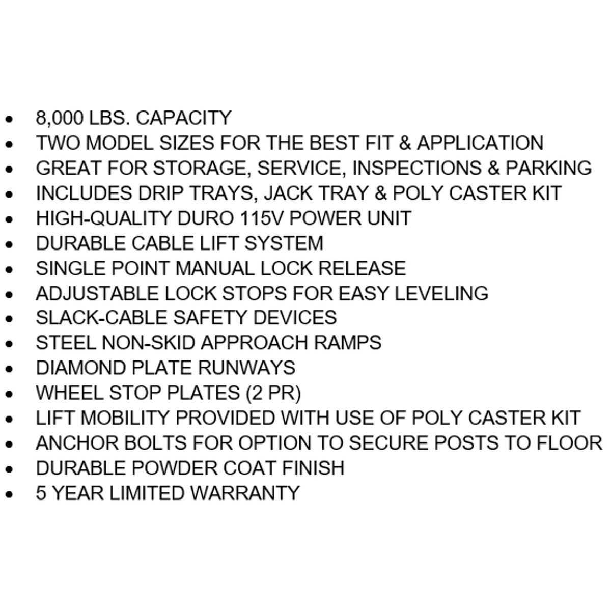 Tuxedo FP8K-DX-XLT 8,000 lb Deluxe Storage Lift Extended Length / Height -...