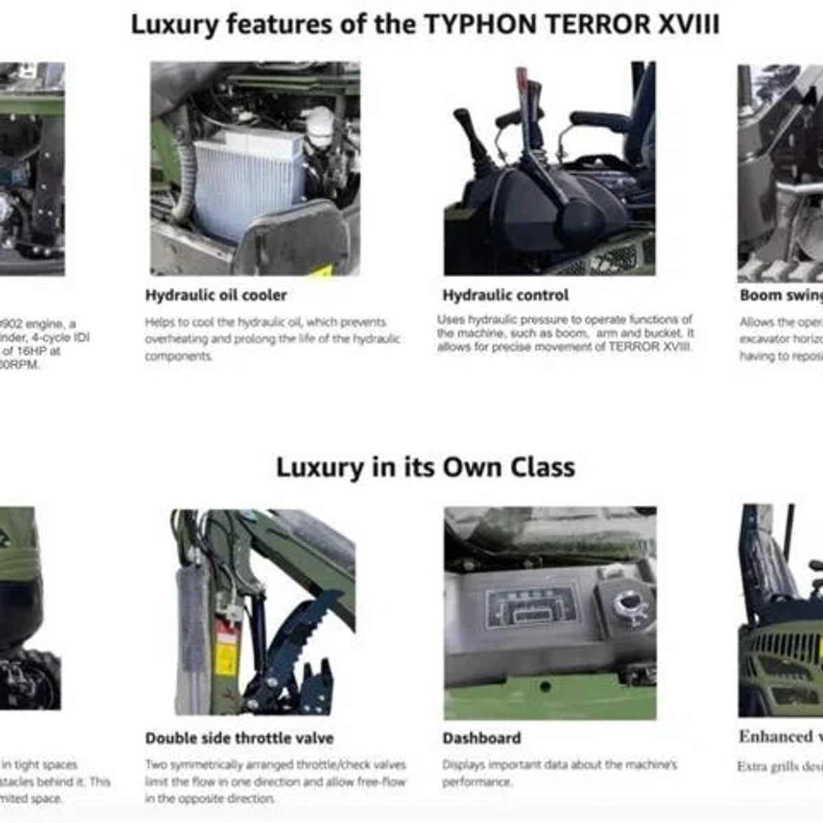 Green TYPHON TERROR XVIII Prestige 2 Ton Mini Excavator KUBOTA Diesel Engine USA