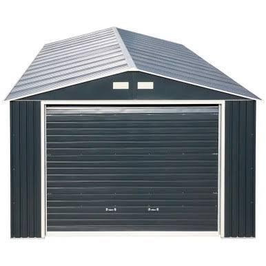 gmc-93a3abaef7be.jpg Duramax Imperial Metal Garage Dark Gray with White Trim 12×26 - Image 1