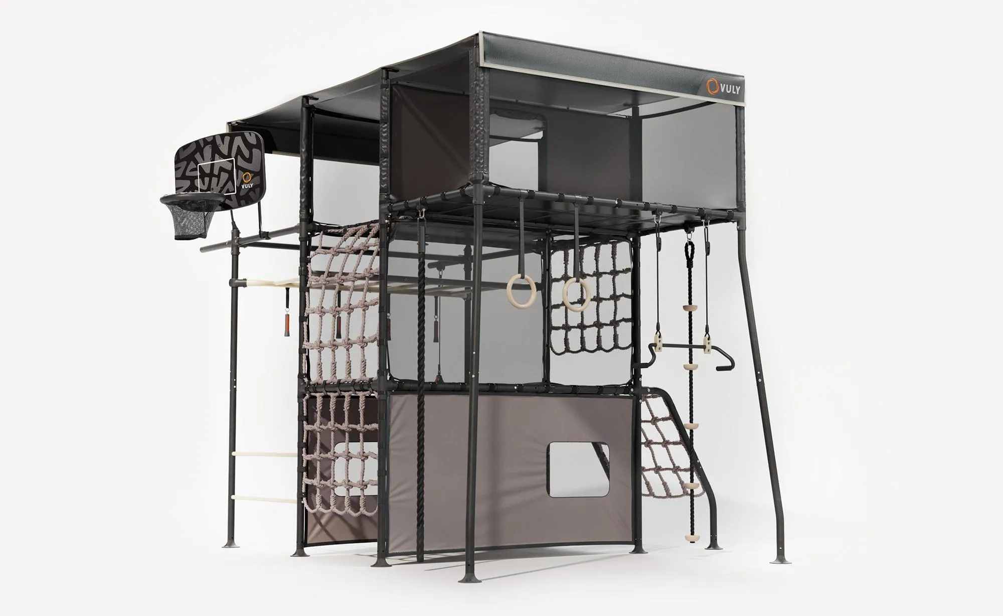 pio-restart-7807a0c0d675b56021ac9fe710fec277077d3285a199137a285f600088ea5131 Vuly Quest 2.1 Treehouse Monkey Bar Playset with Multi-Level Rope Net and Hideout Spaces - Image 1