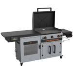 Blackstone Bronco Outdoor Combo Griddle, 28 Inch XL 3-Burner Flat Top Grill with Vertical Smoker and Prep Cart