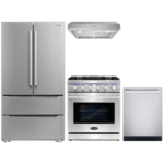 Cosmo 4 Piece, 30″ Gas Range 30″ Range Hood 24″ Dishwasher & Wine Refrigerator COS-4PKG-254