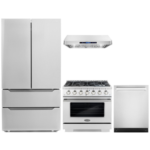 Cosmo 4-Piece, 36″ Gas Range, 36″ Range Hood, 24″ Dishwasher and Refrigerator COS-4PKG-020