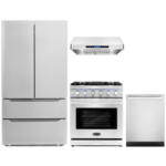 Cosmo 4-Piece, 30″ Gas Range, Range Hood, Dishwasher and 48 Bottle Wine Cooler COS-4PKG-127