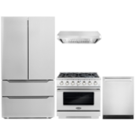 Cosmo 4-Piece, 36″ Gas Range 36″ Range Hood 24″ Dishwasher and Refrigerator COS-4PKG-053
