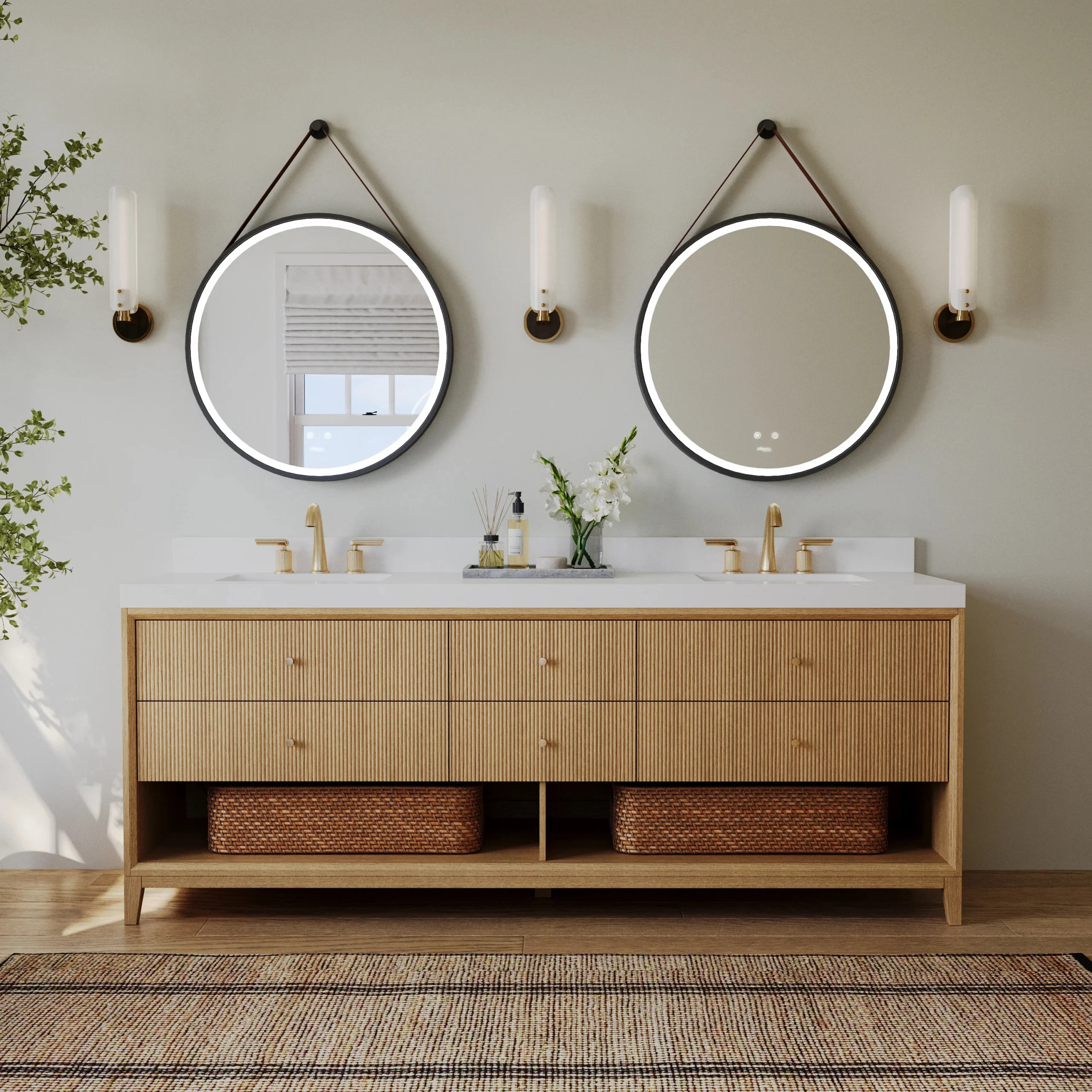 retained-5cf6b8aab8a5cfa8e7d875268b203d2a453f87158c6ac1bafbbed18aea217a01 Ancerre 84” Momo Bathroom Vanity Oak Double Sinks VTS-Momo-84-Oak-WQZ - Image 1